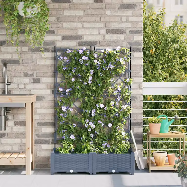 Set di 2 vasi da giardino vidaXL in plastica grigio chiaro, L 80 cm x P 40 cm x H 125,5 cm