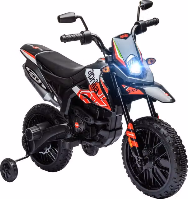 Moto elettrica Aprilia per bambini AIYAPLAY con 2 motori da 12V, luci LED e musica, colore rosso