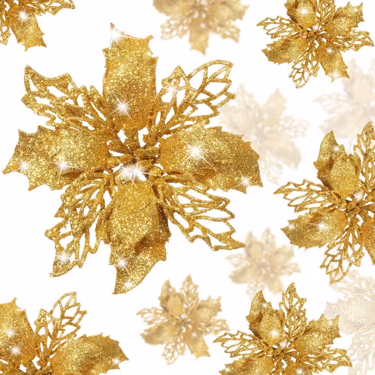 Alberi di Natale artificiali, fiori, glitter, 36 pezzi, assortimento di dimensioni (7,5/10/15 cm), decorazioni natalizie