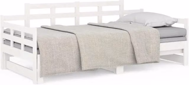 Letto singolo | Letto per adulti | Dormeuse Estraibile Bianca Legno Massello di Pino 2x(90x200) cm