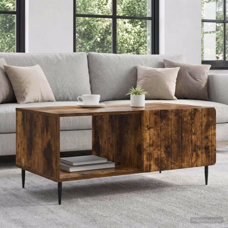 vidaXL Tavolino da salotto moderno rettangolare in MDF e metallo, marrone e nero, L: 90 cm, P: 50 cm, H: 40 cm