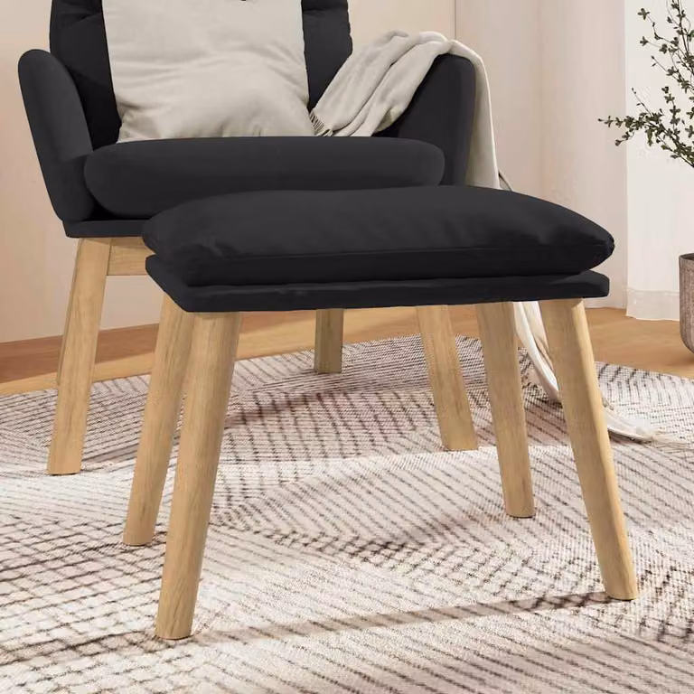 Poggiapiedi vidaXL in velluto nero con struttura in legno, L 45 x P 29,5 x H 35 cm