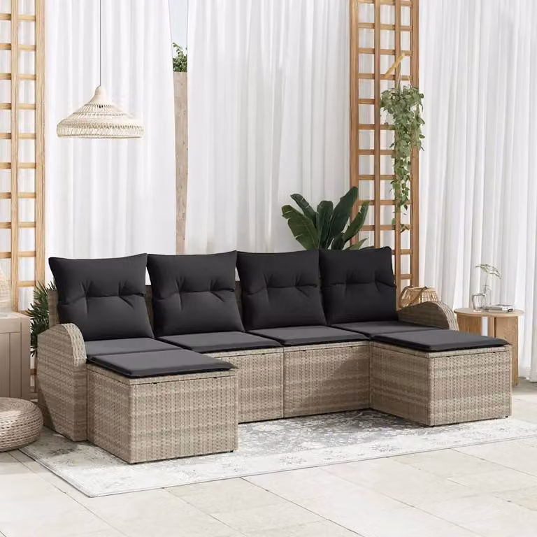 Set Divano da Giardino a L vidaXL 6 pz Grigio con Cuscini e Struttura in Acciaio Verniciato a Polvere