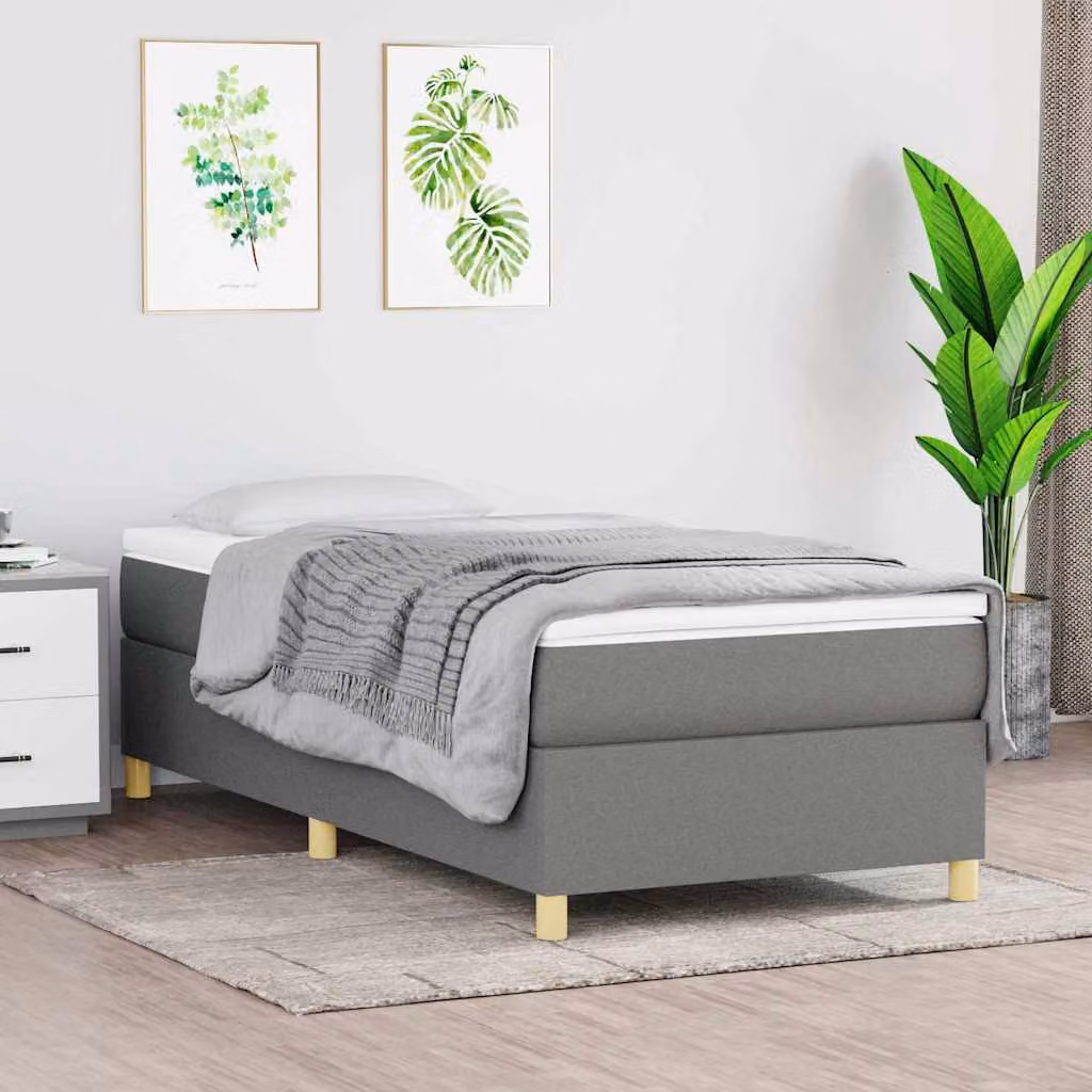 vidaXL Giroletto a Molle Ibrido con Materasso in Tessuto Grigio e Bianco L/P: 80 x 200 cm