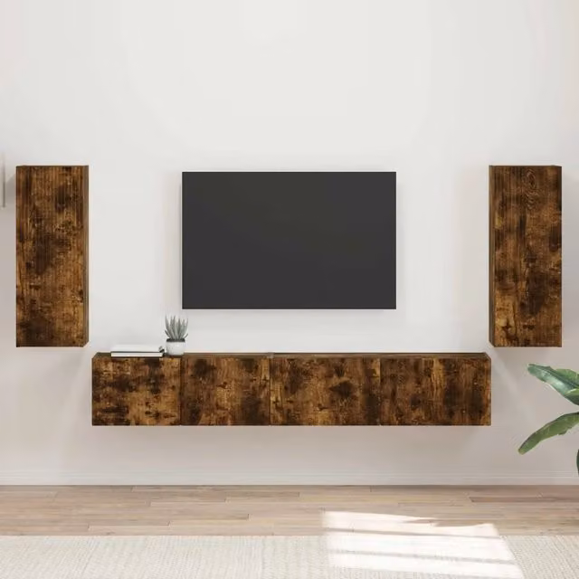 Set mobile TV 4 pz Rovere fumé Legno ingegnerizzato 3409164