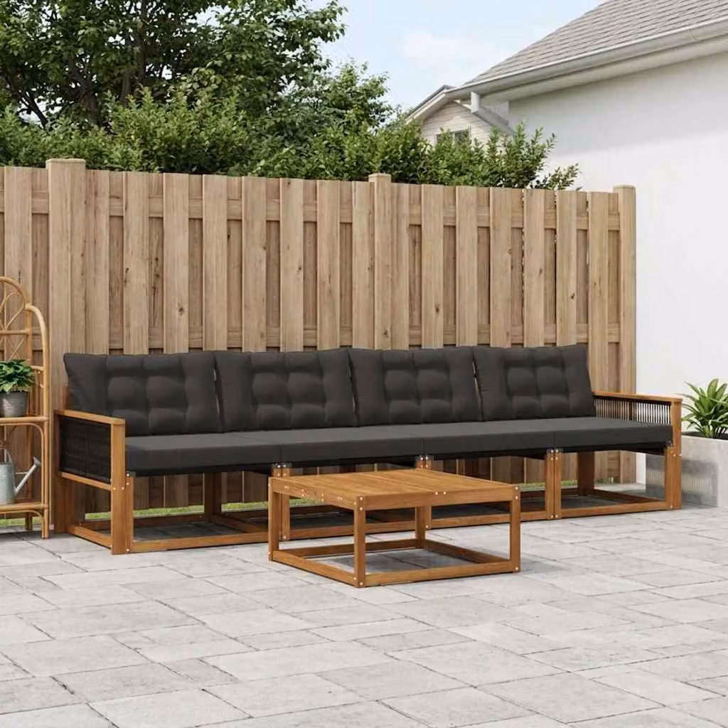 vidaXL Set di divani da esterno 5 pz Naturale e Nero