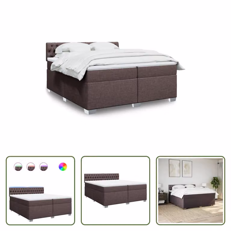 The Living Store Letto a molle con materasso marrone scuro 200x200 cm in tessuto