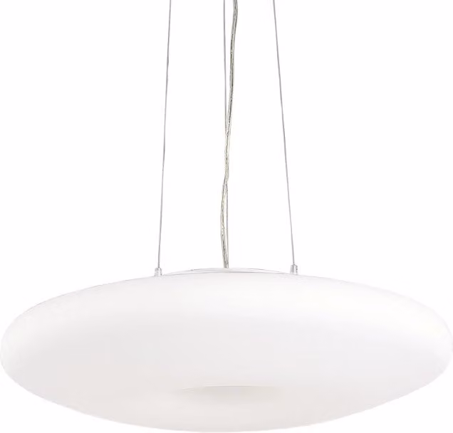 Sospensione Moderna Glory IDEAL LUX in Vetro Bianco e Metallo Argento con 3 Luci E27, Diametro: 50 cm