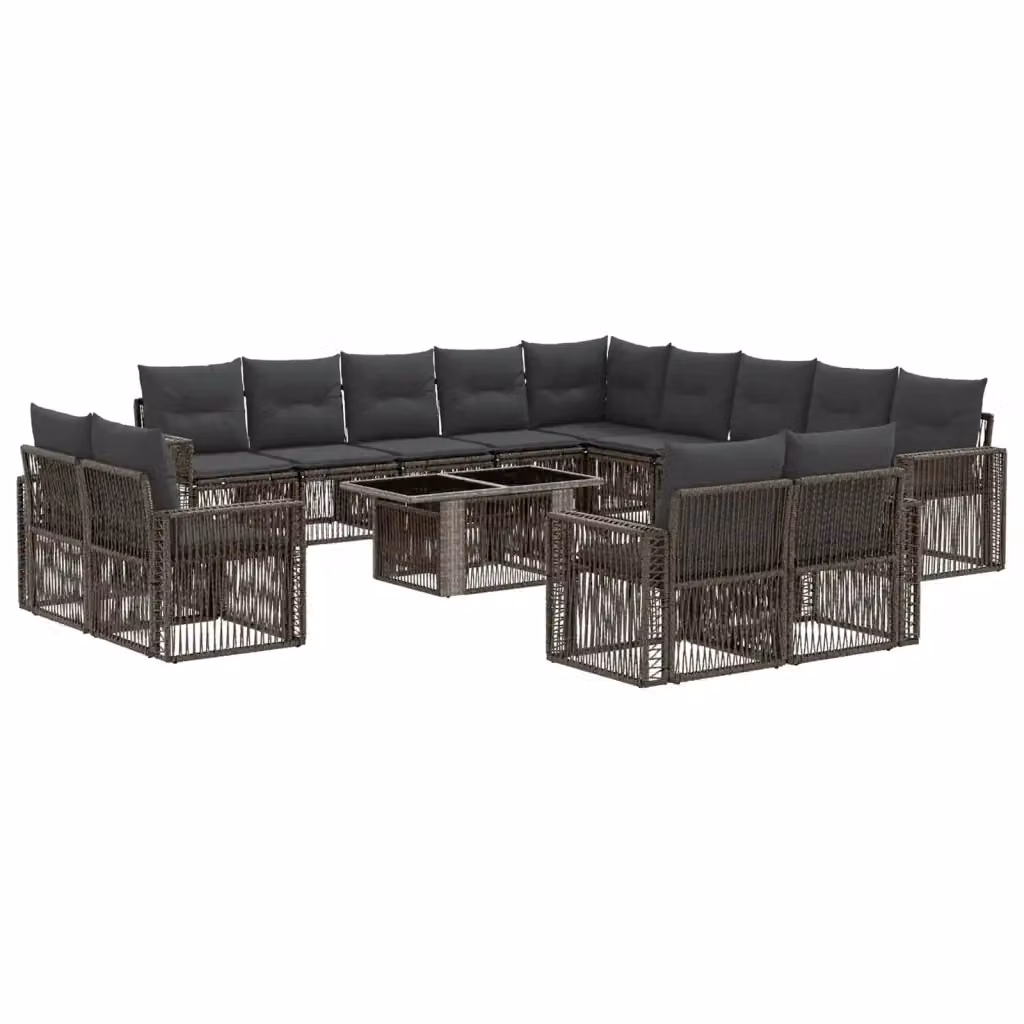 Set Divano da Giardino vidaXL 14 pz in Polyrattan Grigio e Antracite con Tavolino e Cuscini – 2