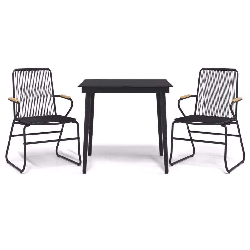 Set da pranzo da giardino moderno vidaXL in polyrattan nero con tavolo in vetro e 3 sedie