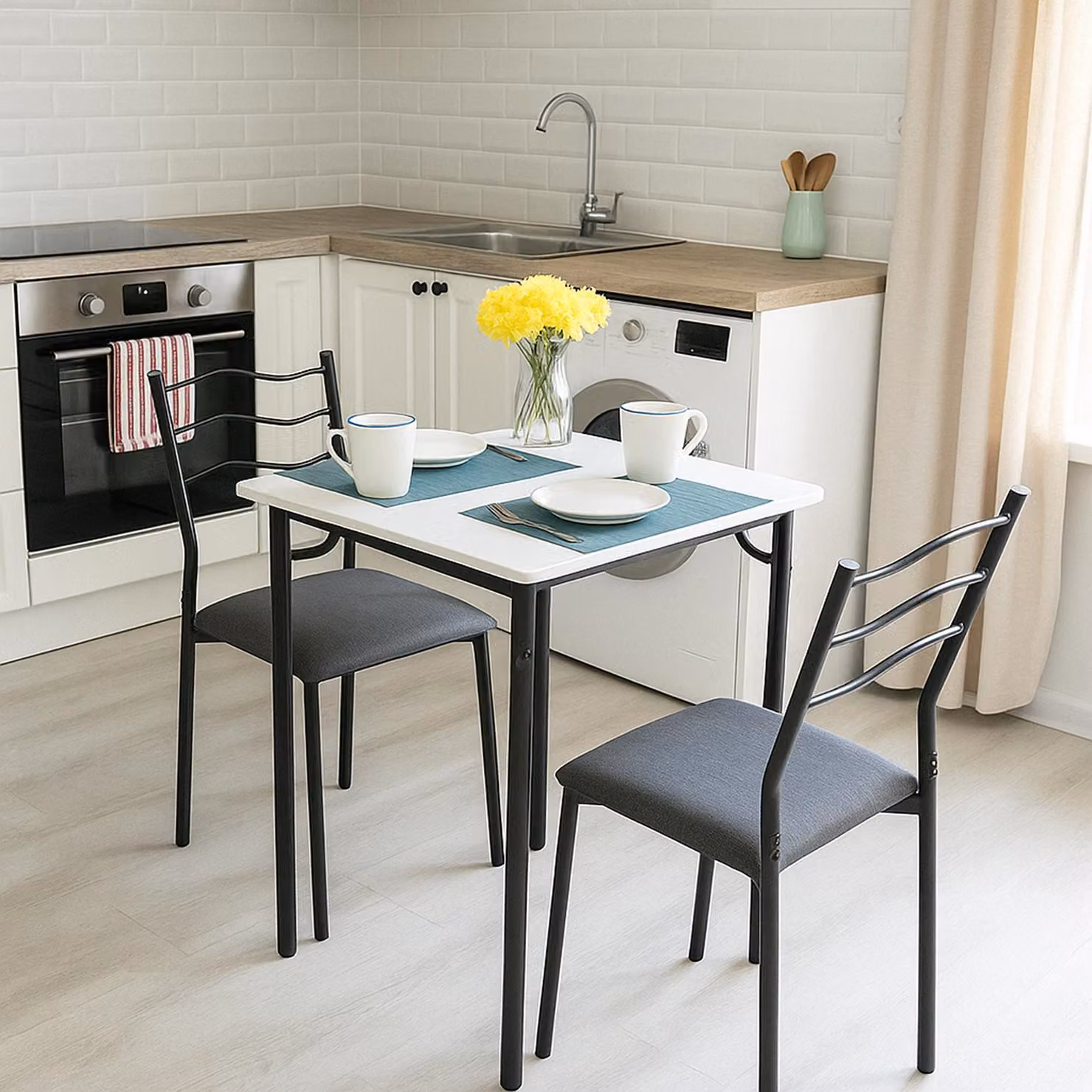 Set Essgruppe Thora, 3 pezzi, piano del tavolo bianco