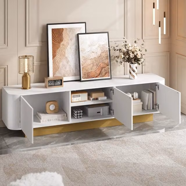Mobile TV Mivray bianco con tre ante e gestione cavi in MDF e truciolare L: 170 cm, P: 40.5 cm, H: 47 cm