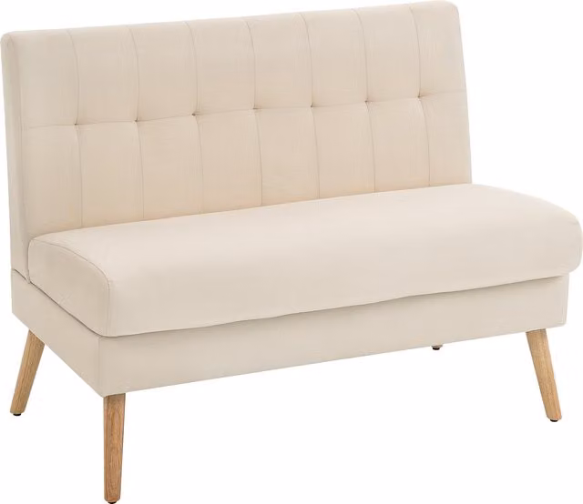 Divano a 2 posti HOMCOM con schienale capitonné, gambe in legno e rivestimento effetto lino, beige