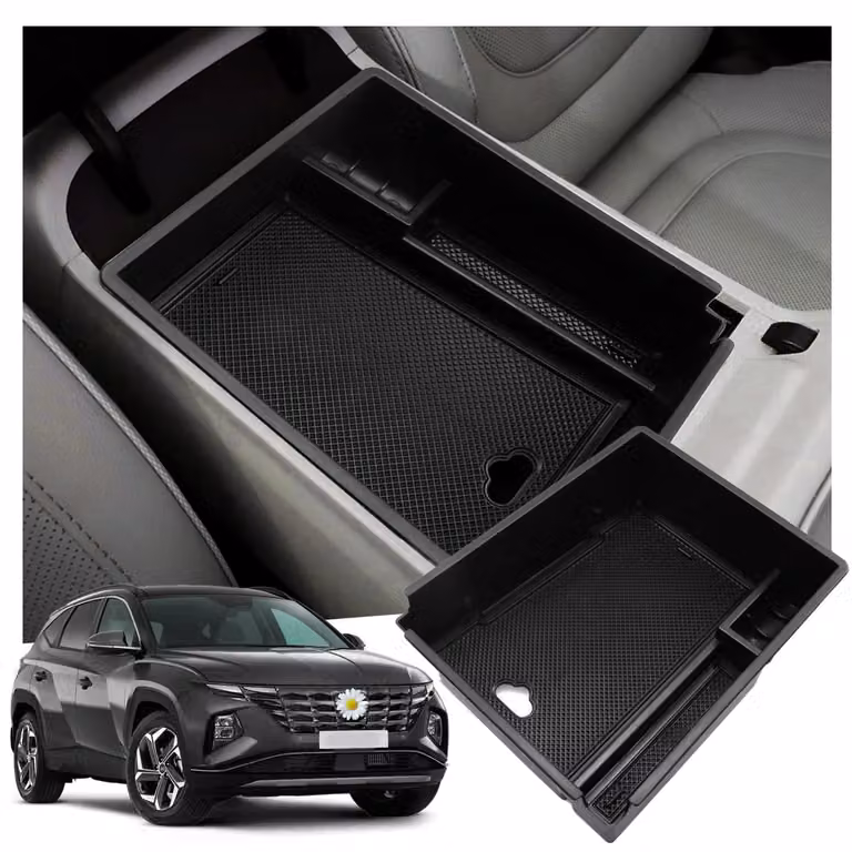 Contenitore portaoggetti per la console centrale, compatibile con Hyundai Tucson NX4, cambio automatico, dal 2021 al 2024, colore nero