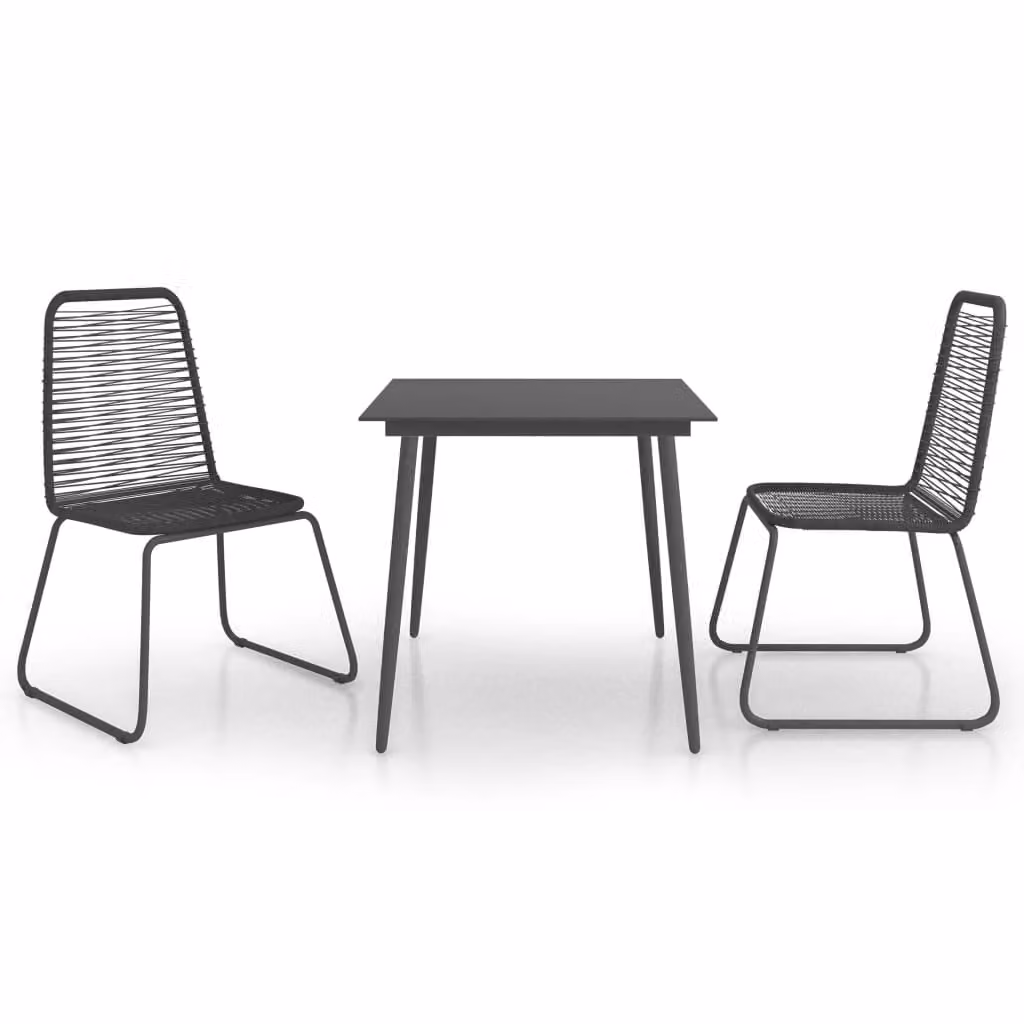Set da Pranzo da Giardino 3 pz in Rattan PVC Nero