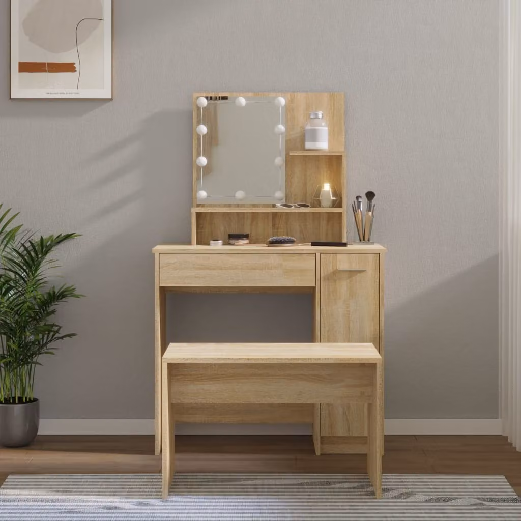 The Living Store Set da toilette con LED in legno di quercia Sonoma