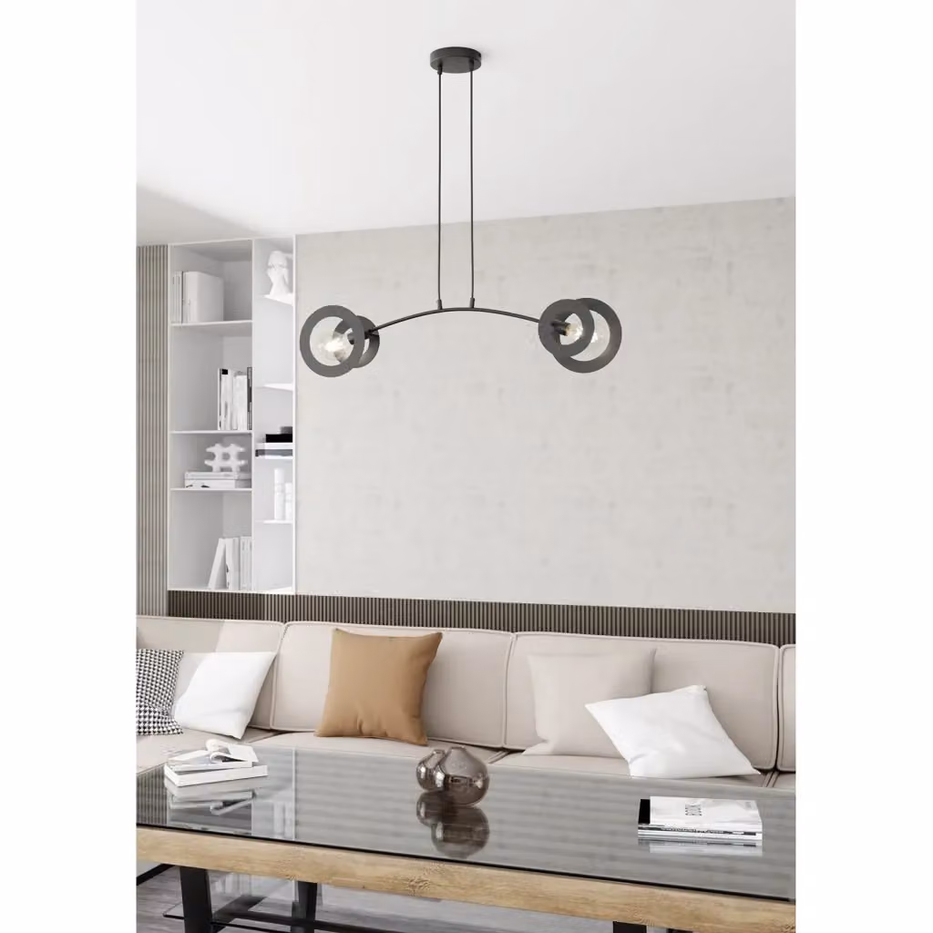 Lampadario a soffitto moderno Luceart-Classic Usir con 2 luci in acciaio nero e diffusori a doppio cerchio – 2