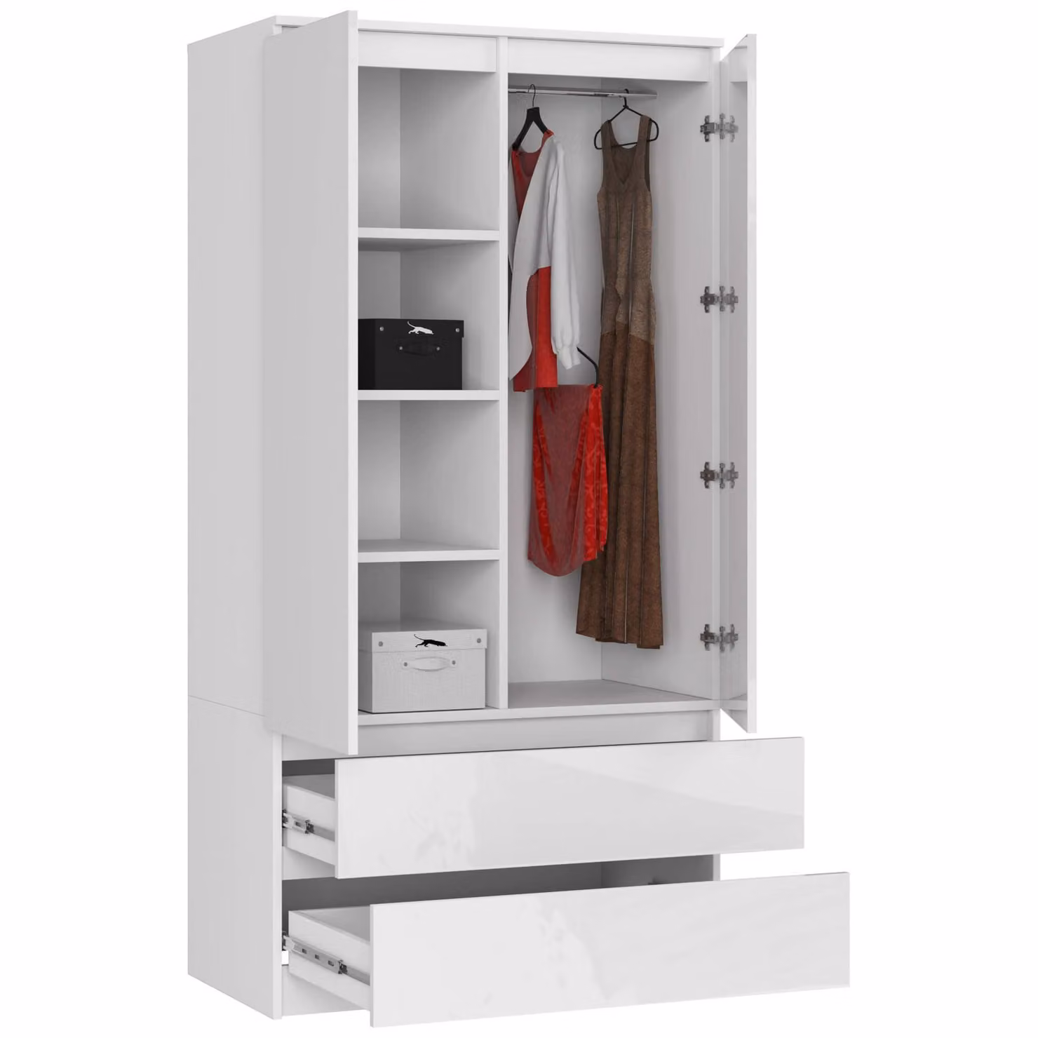 Armadio S90 da 90 cm, guardaroba a 2 ante e 2 cassetti, altezza 180 cm, CLP