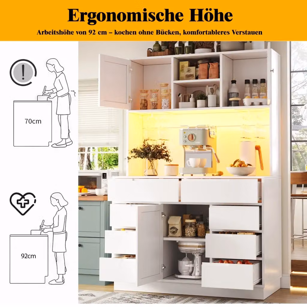 Armadio alto da cucina REDOM bianco in MDF con illuminazione integrata L: 120 cm, P: 40 cm, H: 183,5 cm – 2