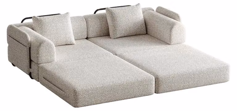 Divano letto 2 in 1 - Modulare a forma di "U" - Composto da 2 elementi - Tessuto in chenille - Spazio contenitivo integrato nell'bracciolo - Struttura in metallo - Colore kaki