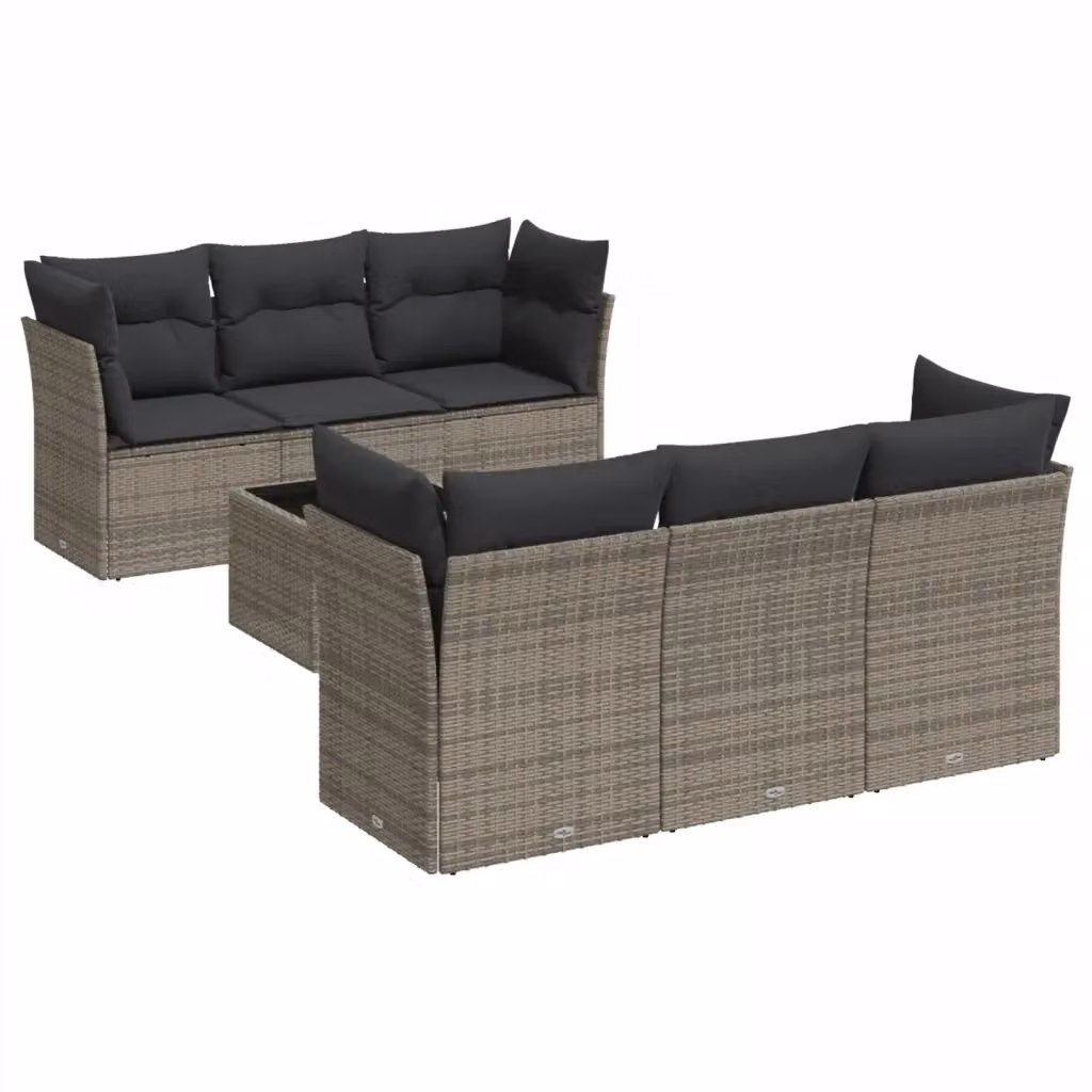 Set di divani da giardino VIDAXL in polyrattan grigio con cuscini, 7 pezzi – 2