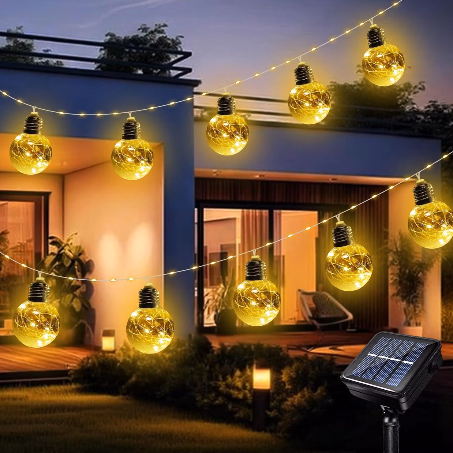 Catena luminosa solare, lunghezza 3,5 metri, 10 lampade, 140 LED, 8 modalità, grado di protezione IP65