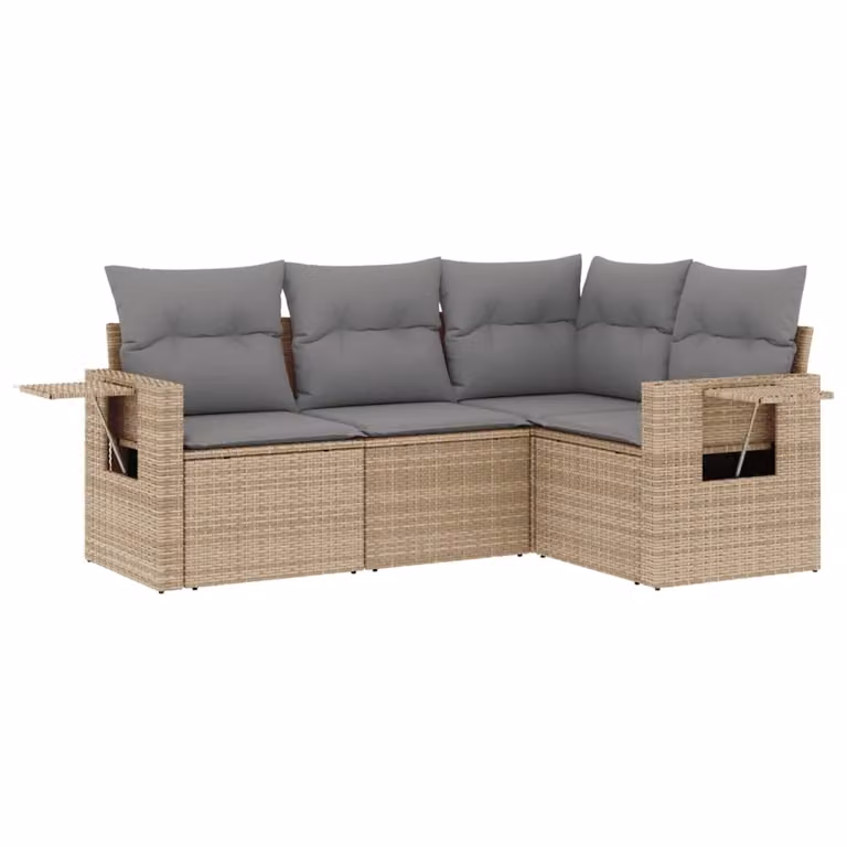 Set Divano da Giardino 4 pz con Cuscini Beige in Polyrattan