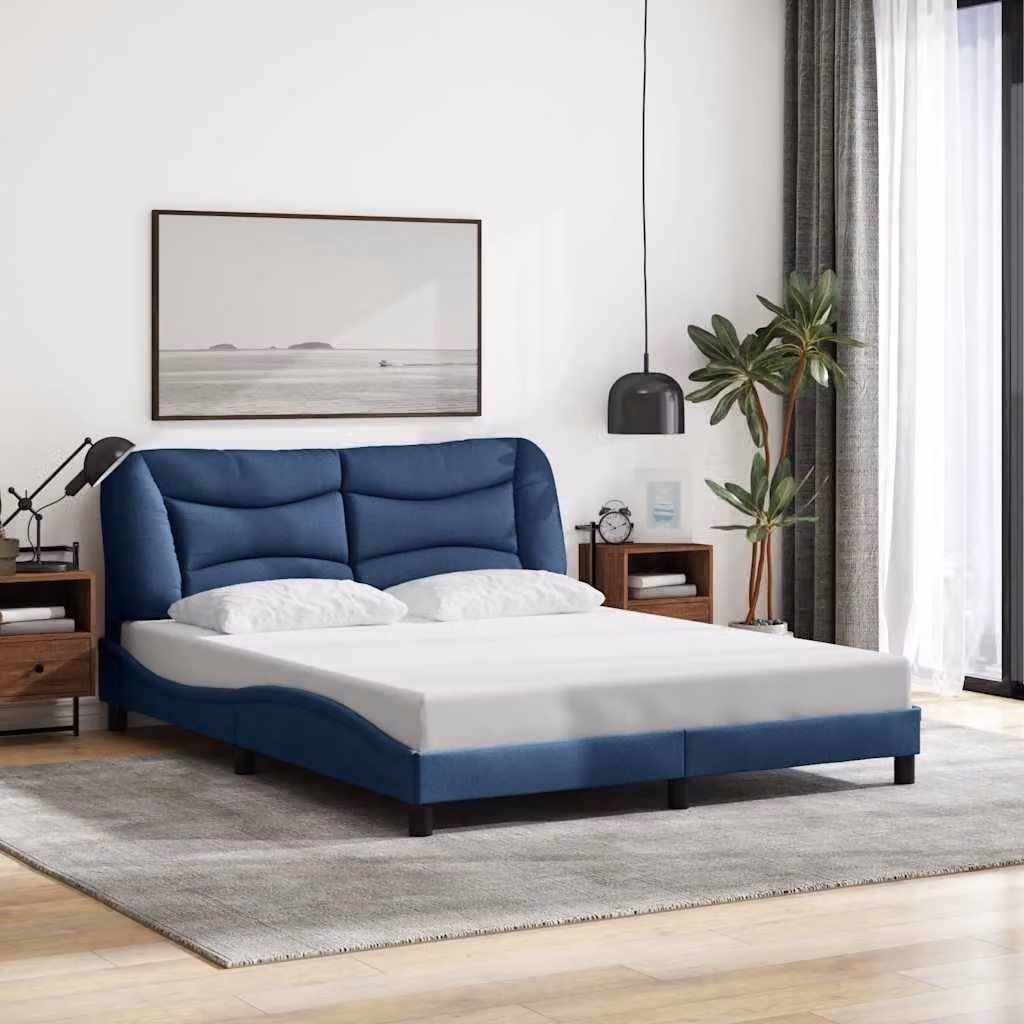 Giroletto senza materasso vidaXL Hvar blu in tessuto e legno, L/P/H: 160 x 200 x 165 cm – 1