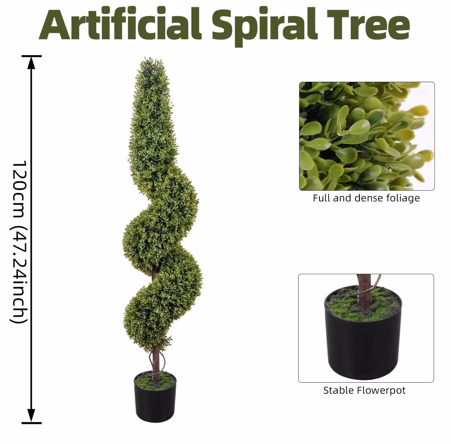 Albero ornamentale a spirale in buxus artificiale - Pianta decorativa artificiale - 120 cm - Resistente ai raggi UV - Realizzato in PE - Adatto per interni
