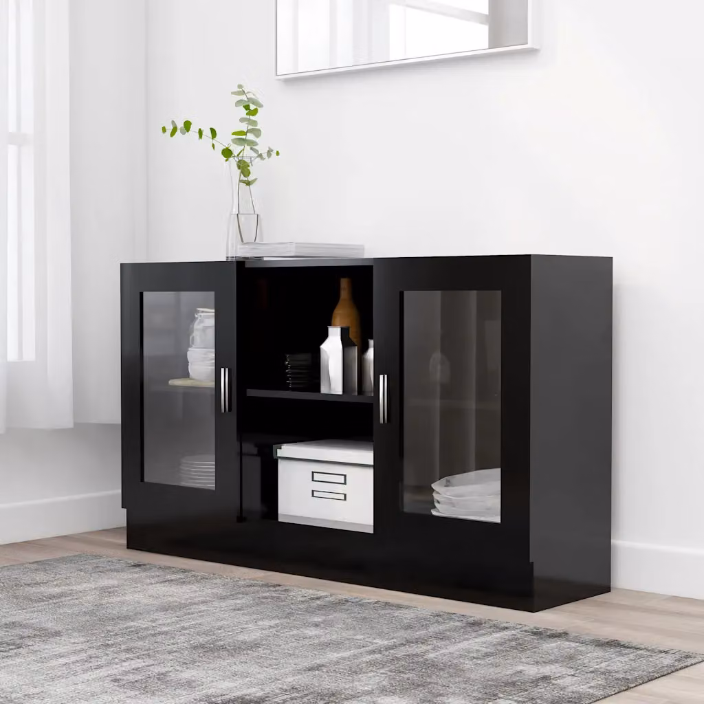 Armadietto con vetrina vidaXL nero in legno multistrato e MDF con ante in vetro, L 120 cm x P 30,5 cm x H 70 cm
