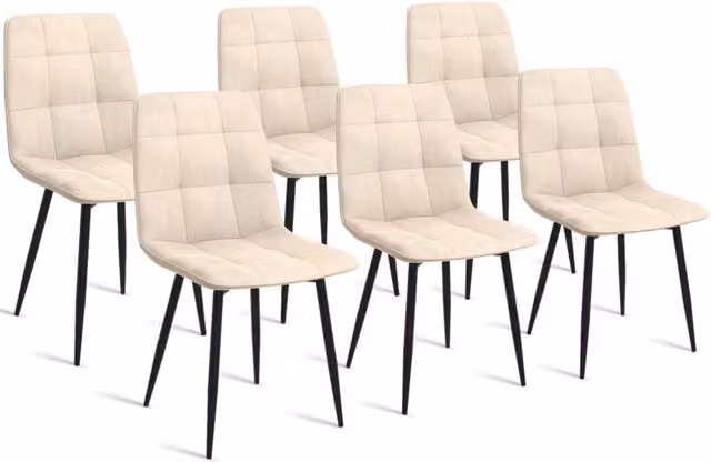 Set di 6 sedie da pranzo MILA IDMarket in velluto beige con struttura in metallo e plastica
