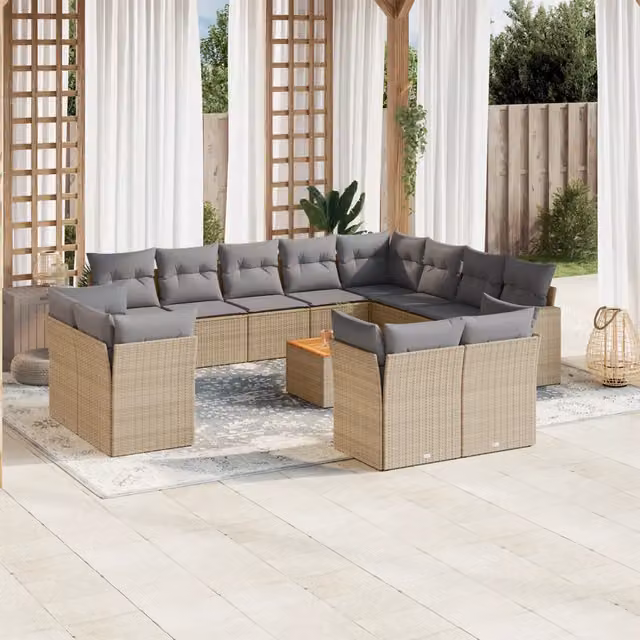 Set Divano da Giardino VIDAXL a forma di U in Polyrattan con 13 Cuscini Beige e Grigio – 1