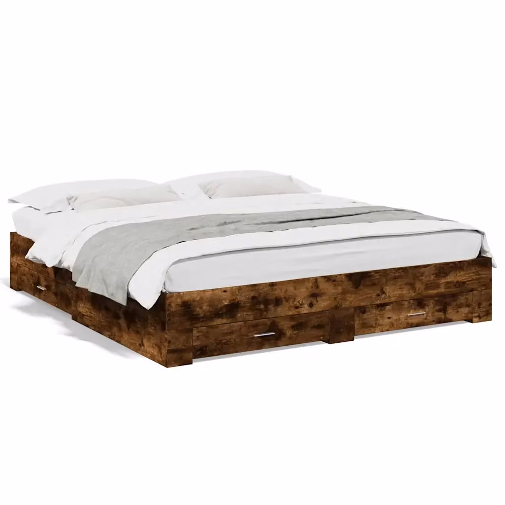 vidaXL Giroletto con Cassetti in Legno Multistrato e MDF, Rovere Fumo, 180x200 cm – 2