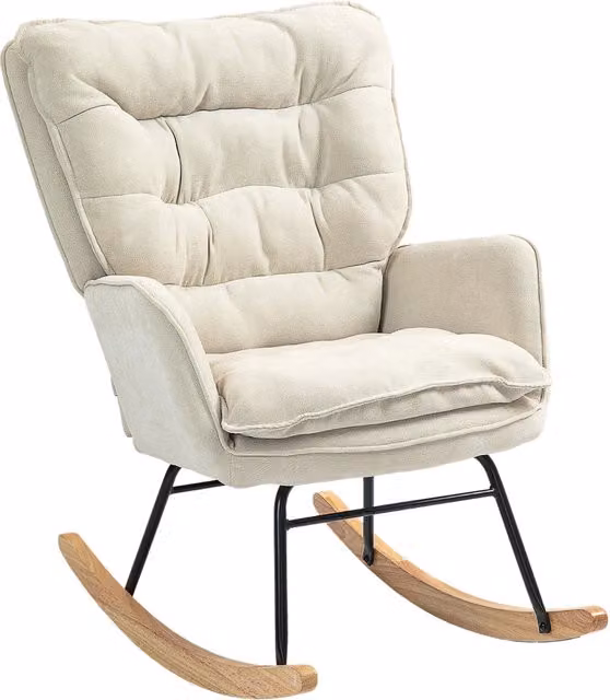 Sedia a dondolo Chicfurn con seduta imbottita in tessuto beige per soggiorno e camera da letto