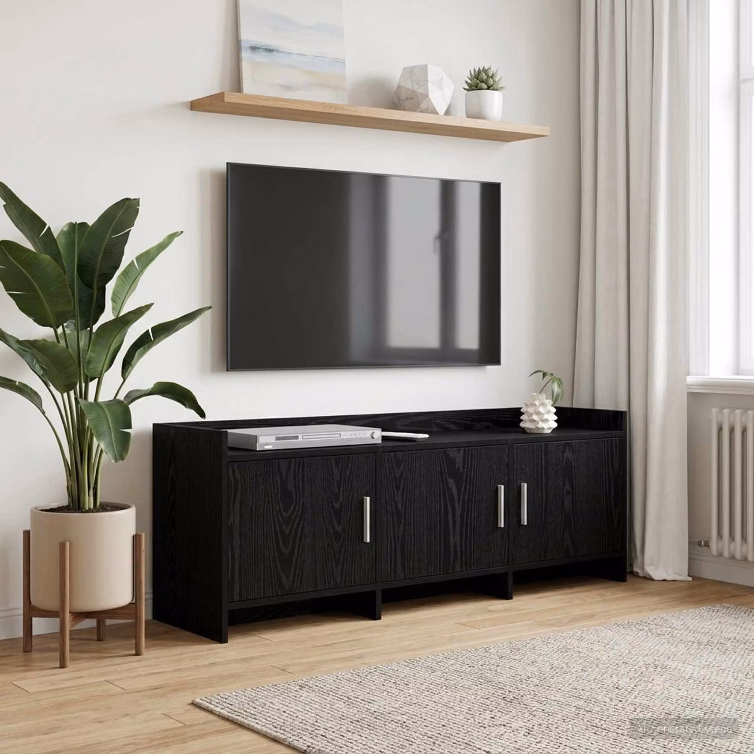 Mobile TV vidaXL moderno in legno ingegnerizzato e metallo, colore Rovere Nero, L 130 x P 33 x H 47 cm