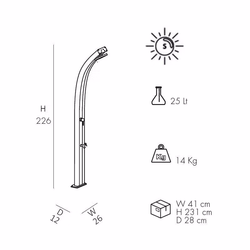Doccia Solare Spring Arkema in Alluminio con Lavapiedi, Capacità 30 Litri, Colore Antracite Cv-A120/7016 – 2