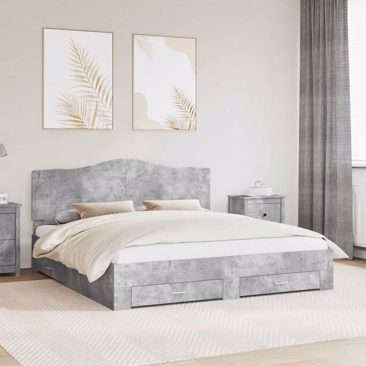 Struttura del letto con cassetto vidaXL in legno ingegnerizzato, Grigio, L: 180 cm, P: 200 cm, H: 100 cm