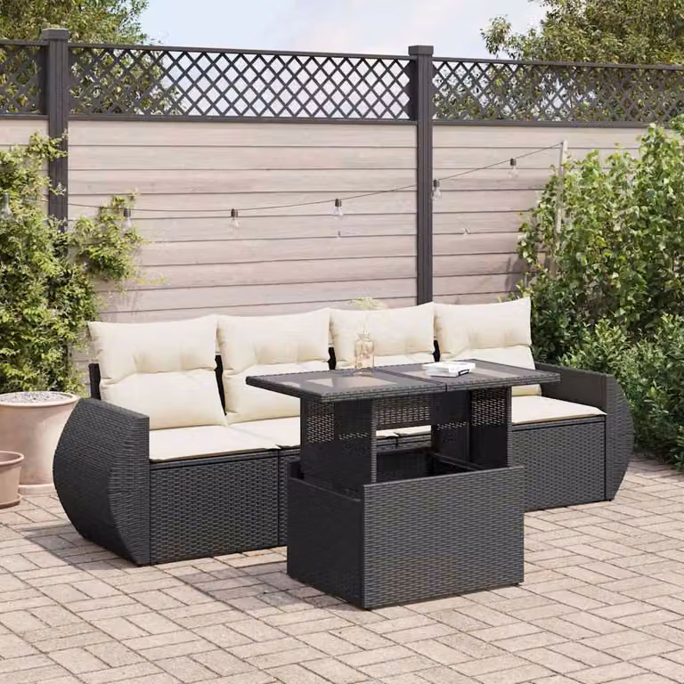 Maison Exclusive - Set Divani da Giardino 5 pz con Cuscini in Polyrattan Nero