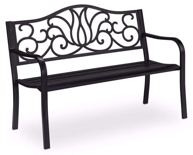 Panchina da giardino Relaxdays in stile antico per 2 persone, per balcone o terrazza, in metallo, dimensioni L 90 x P 127,5 x A 63 cm, acciaio e ghisa, nera