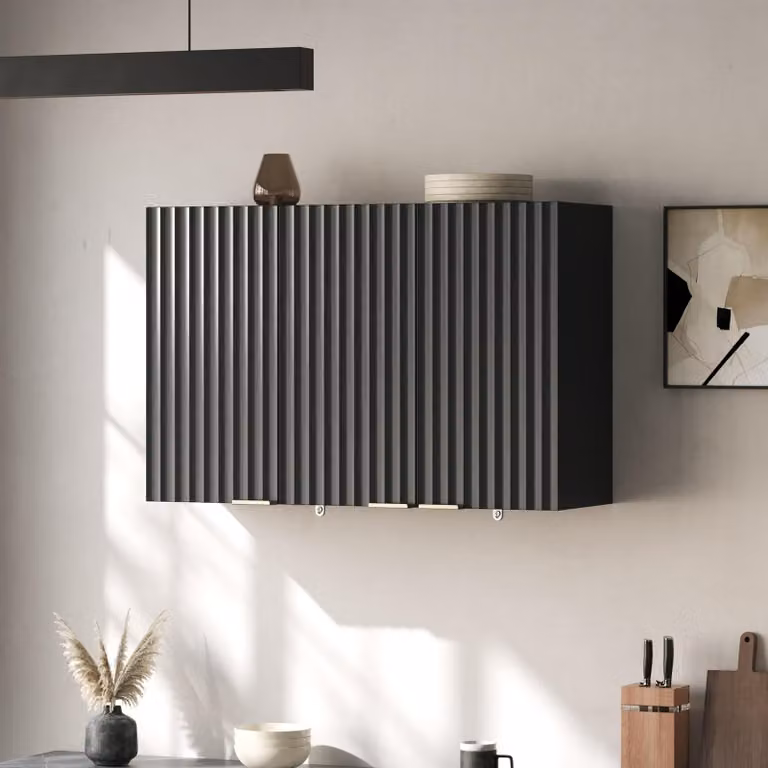 Mobiletto da parete per cucina o bagno, con 3 ante e spazio contenitivo, design semplice, colore nero