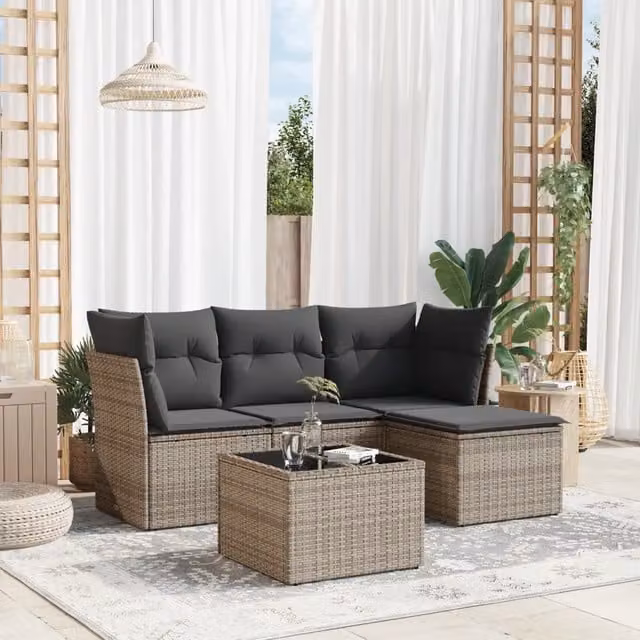 Set Divano da Giardino 5 pz con Cuscini-Sofa da Giardino-Divanetto da esterno Grigio in Polyrattan 316120