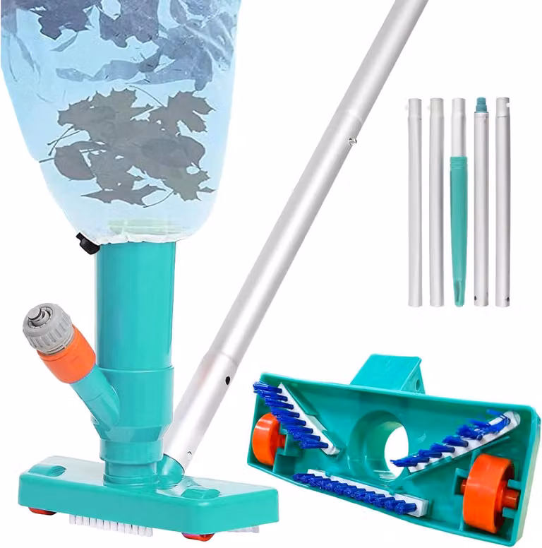 Aspiratore per piscine, aspiralavapavimenti per piscine con asta telescopica, spazzola e sacco per foglie, aspirapolvere per la pulizia del fondo della piscina