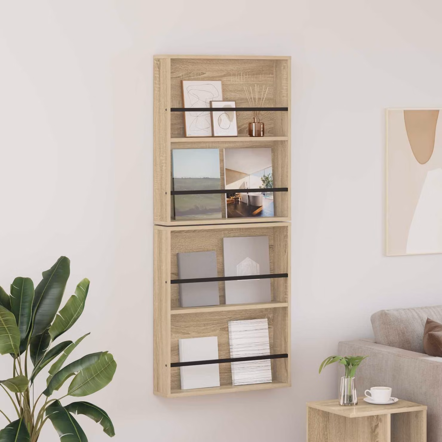 Set di 2 scaffali per riviste vidaXL in stile moderno, colore Rovere Sonoma, L 60 cm x P 12 cm x H 70 cm