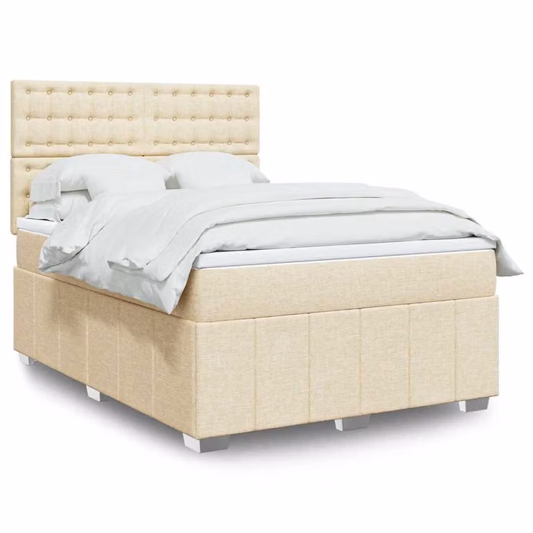 vidaXL Giroletto a Molle con Materasso Ibrido in Tessuto Beige e Bianco, L/P: 140 x 190 cm