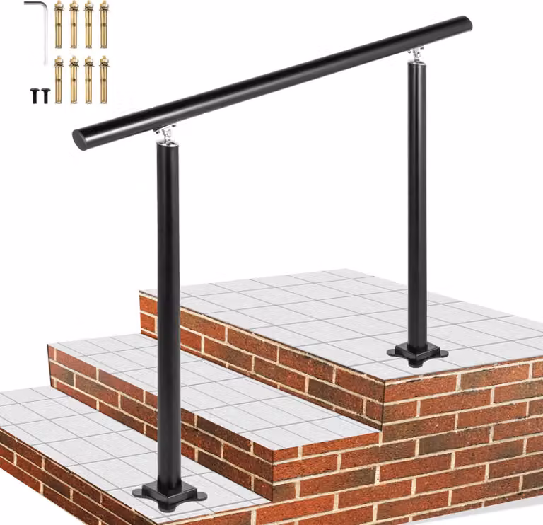 Ringhiera per scale Ringhiera esterna di 3 piedi in alluminio, nero Corrimano per ingresso di casa con chiave esagonale interna e 8 viti di prolunga M6 per abitazioni private, uffici