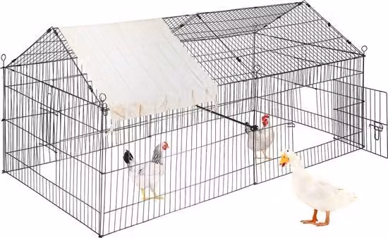 Recinzione per Animali VEVOR in Acciaio Nero con 4 Porte, L/P/H: 220 x 106 x 104 cm, Ideale per Pollame, Conigli, Gatti e Anatre