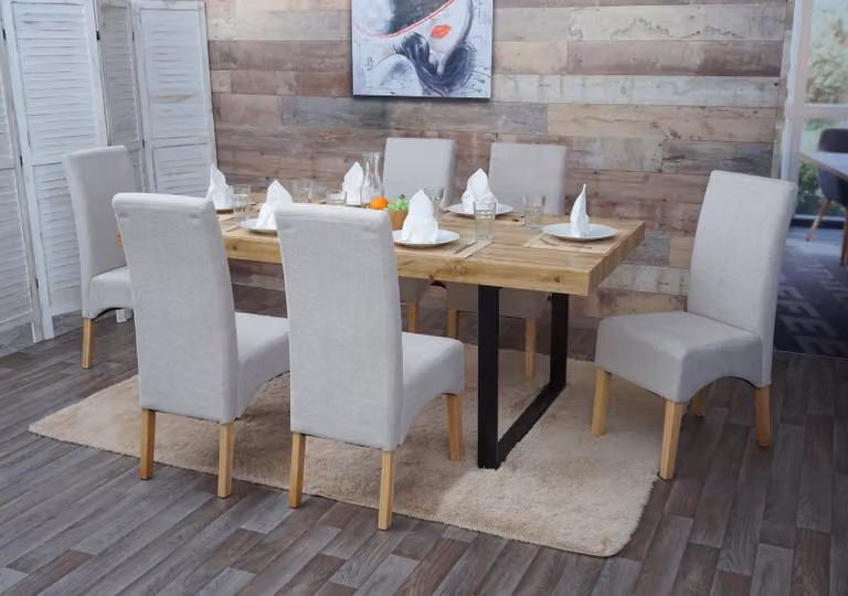 Set di 6 sedie da pranzo Latina, sedia per cucina, tessuto/materiale tessile ®, colore crema beige, gambe chiare