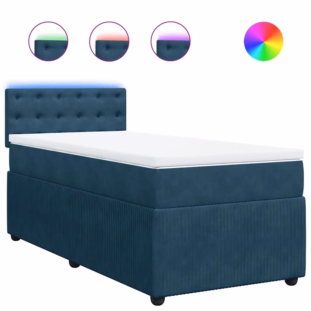 Letto a molle con materasso vidaXL in velluto blu e bianco L/P/H: 200 x 80 x 100,5 cm – 2