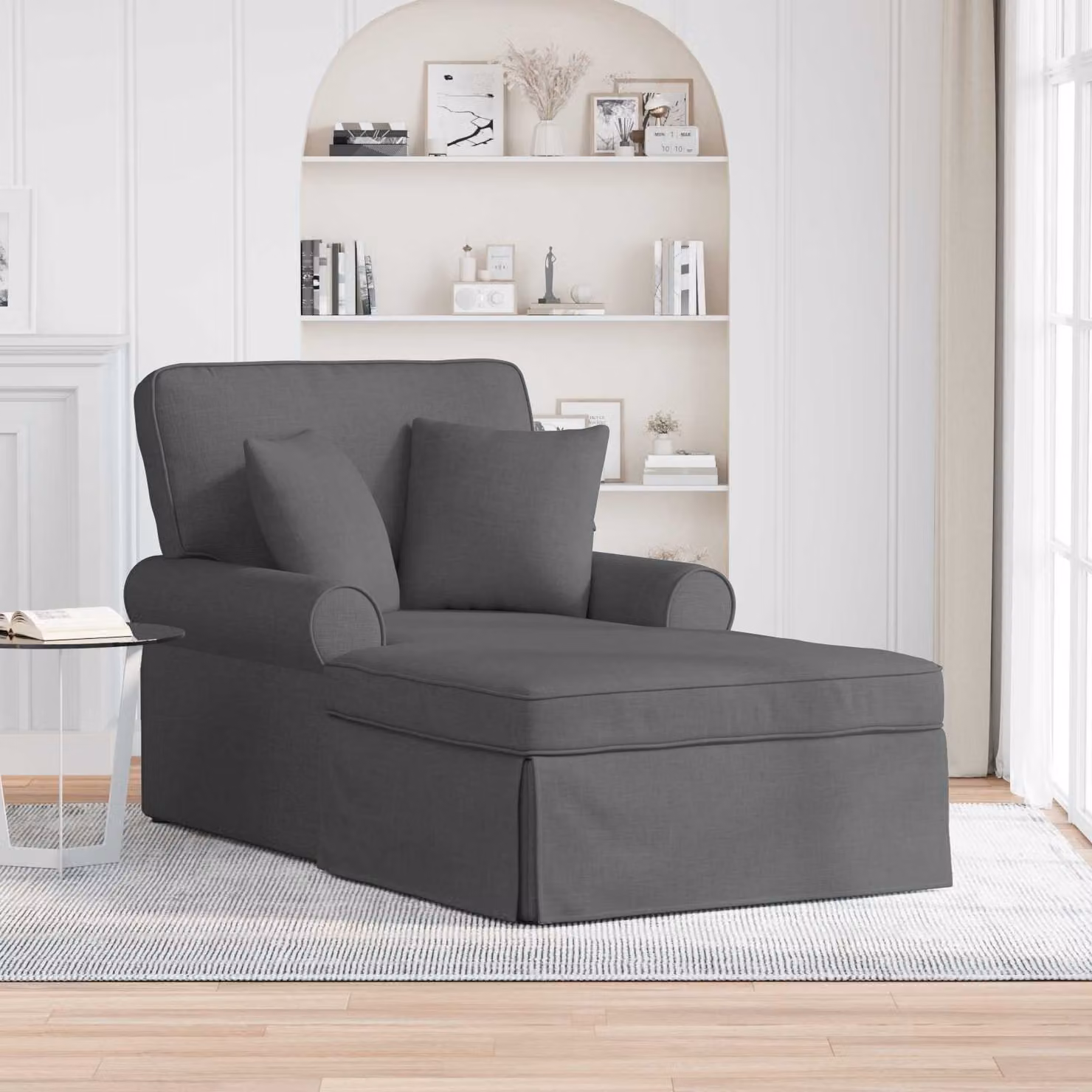 vidaXL Chaise Longe Moderna in Tessuto Grigio con Gonna e Cuscini, Set da 3 Pezzi – 1