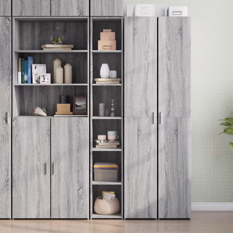 Credenza moderna vidaXL in legno multistrato e MDF, colore grigio, L/P/H: 30 x 41 x 185 cm